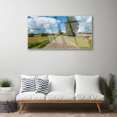 Acrylic Print Country road pavement landscape green blue