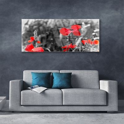 Acrylic Print Poppies floral red grey