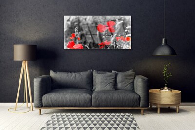 Acrylic Print Poppies floral red grey