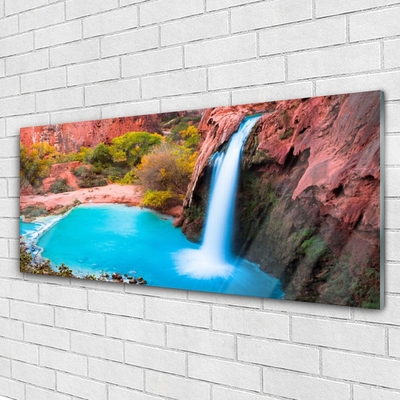 Acrylic Print Waterfall mountains nature blue green brown