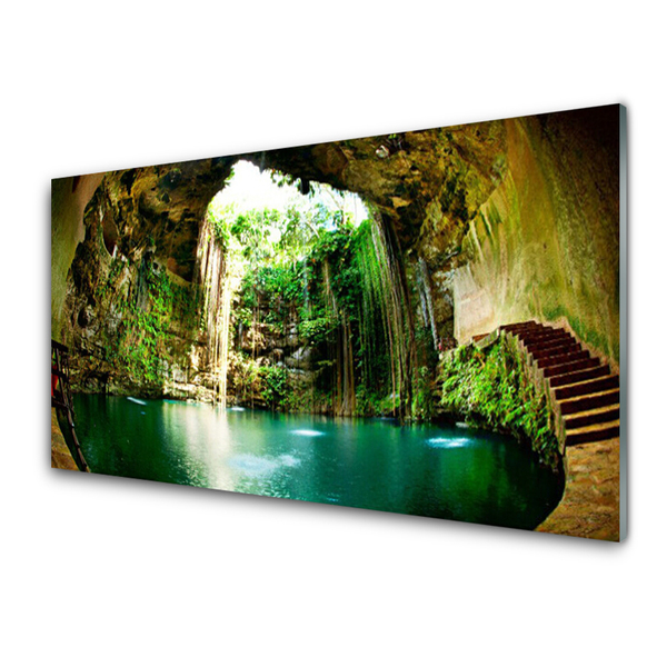 Acrylic Print Waterfall landscape green blue brown