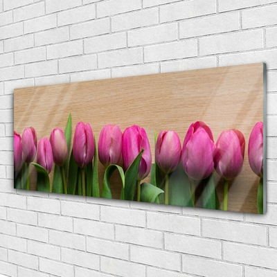 Acrylic Print Flowers floral pink green brown