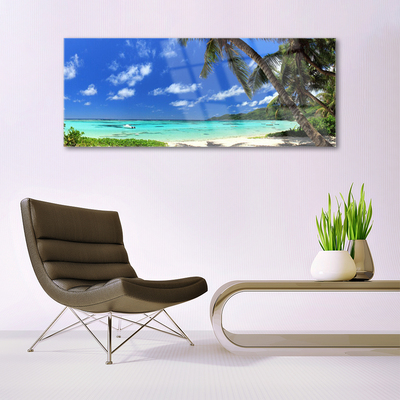 Acrylic Print Palm tree sea landscape blue green brown