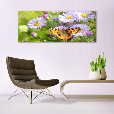 Acrylic Print Flowers butterfly nature orange purple yellow green
