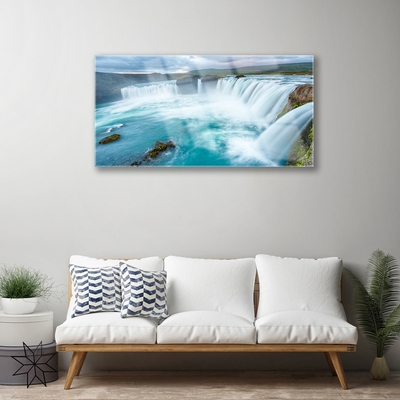 Acrylic Print Waterfall nature blue white