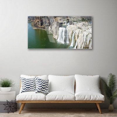 Acrylic Print Mountains waterfall lake landscape grey green