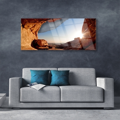 Acrylic Print Rock sun landscape brown blue