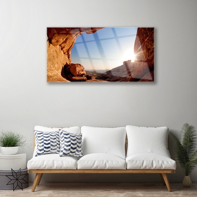 Acrylic Print Rock sun landscape brown blue