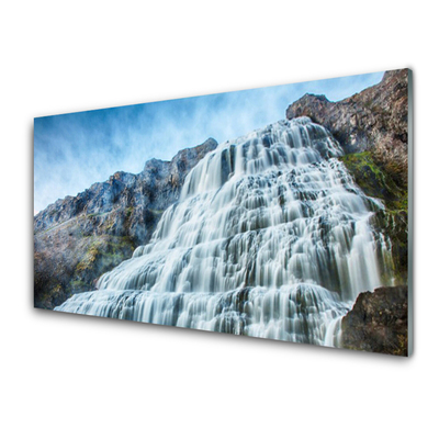 Acrylic Print Watterfall nature blue grey