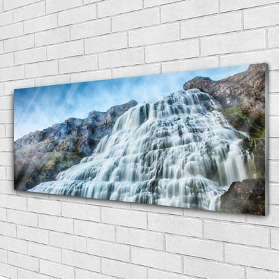 Acrylic Print Watterfall nature blue grey