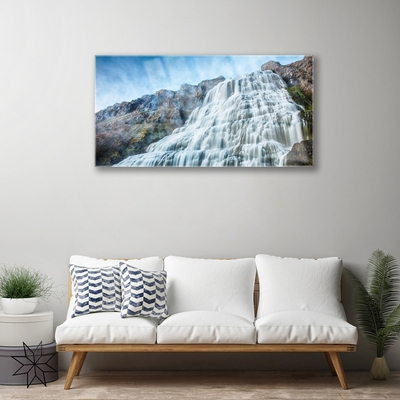 Acrylic Print Watterfall nature blue grey