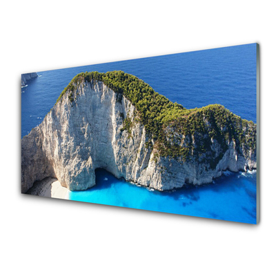 Acrylic Print Rocky sea landscape grey green blue