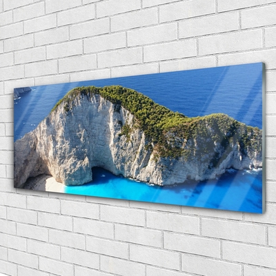 Acrylic Print Rocky sea landscape grey green blue