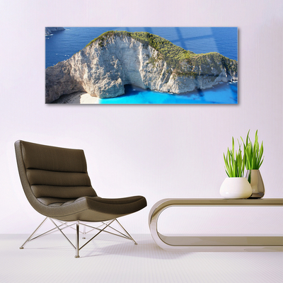 Acrylic Print Rocky sea landscape grey green blue