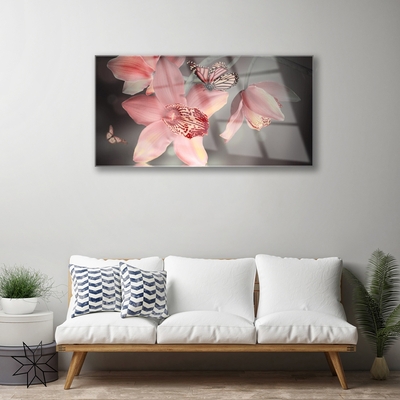 Acrylic Print Flowers floral pink grey