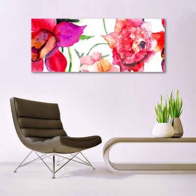 Acrylic Print Flowers art red pink green