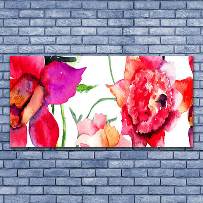 Acrylic Print Flowers art red pink green