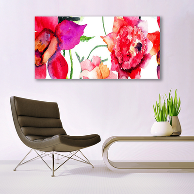 Acrylic Print Flowers art red pink green