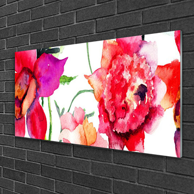 Acrylic Print Flowers art red pink green