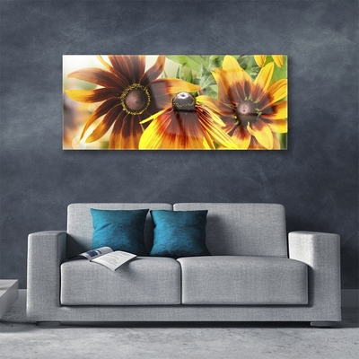 Acrylic Print Flowers floral brown yellow