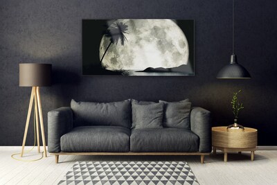 Acrylic Print Night moon palm landscape black grey white