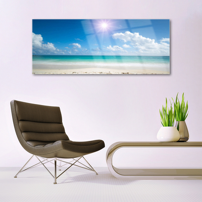 Acrylic Print Sea beach sun landscape white blue
