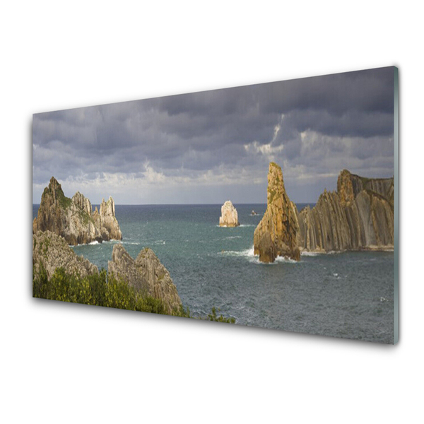 Acrylic Print Sea rocks landscape grey blue green