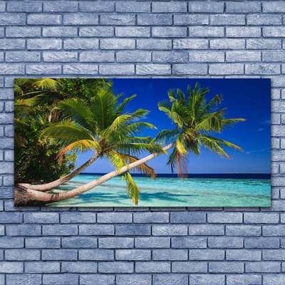 Acrylic Print Palm tree sea landscape green blue brown