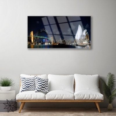 Acrylic Print Sydney bridge city architecture white blue black