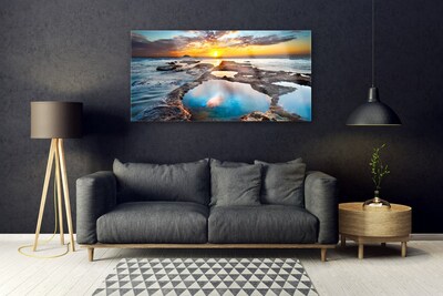 Acrylic Print Sea sun landscape blue grey yellow