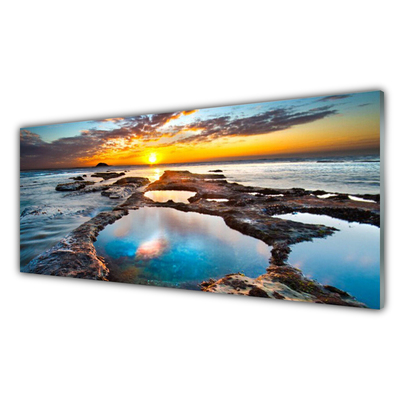 Acrylic Print Sea sun landscape blue grey yellow