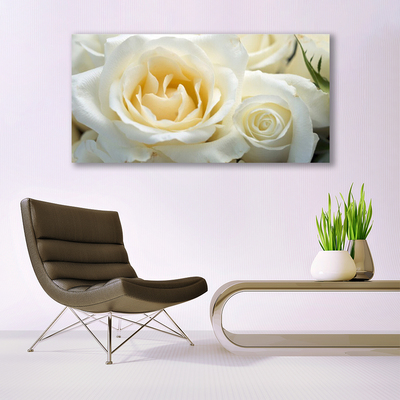 Acrylic Print Roses floral white green
