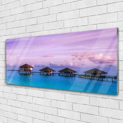 Acrylic Print Sea architecture blue brown pink