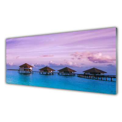 Acrylic Print Sea architecture blue brown pink