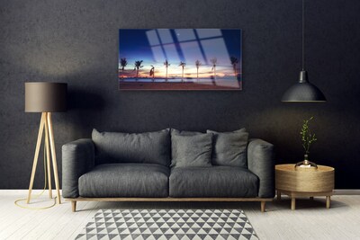 Acrylic Print Palm trees beach sea landscape brown blue