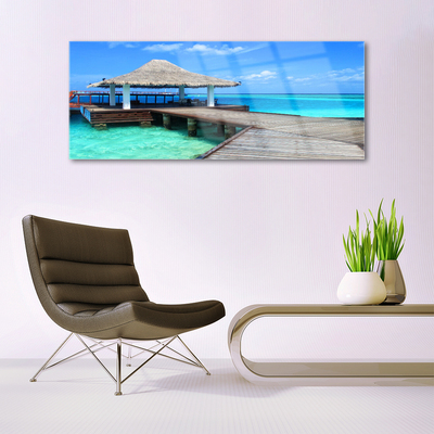 Acrylic Print Sea bridge architecture brown blue