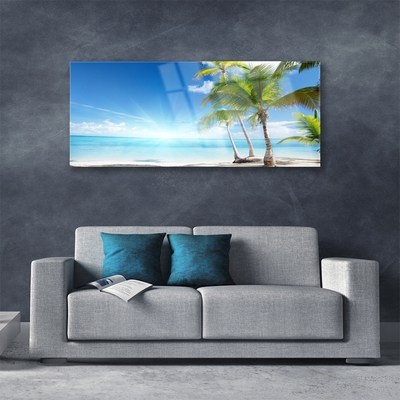 Acrylic Print Palm tree sea landscape blue brown green