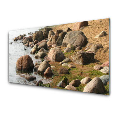 Acrylic Print Stones sea landscape grey brown blue