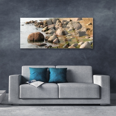 Acrylic Print Stones sea landscape grey brown blue