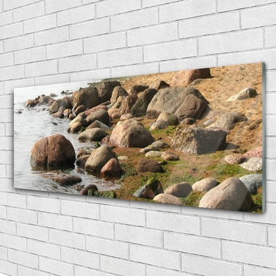 Acrylic Print Stones sea landscape grey brown blue