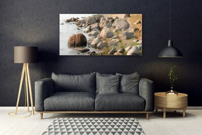 Acrylic Print Stones sea landscape grey brown blue