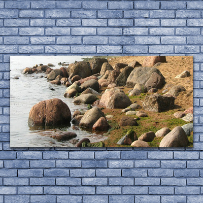 Acrylic Print Stones sea landscape grey brown blue