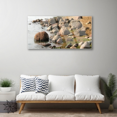 Acrylic Print Stones sea landscape grey brown blue