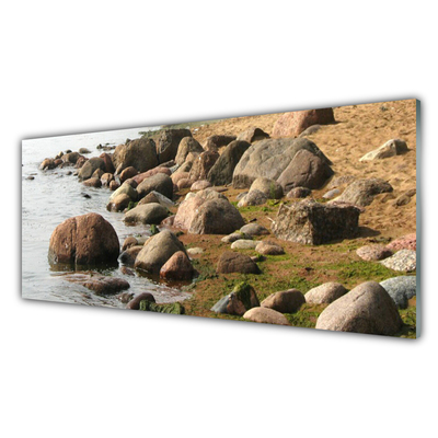 Acrylic Print Stones sea landscape grey brown blue