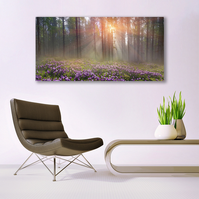 Acrylic Print Forest flowers nature pink green brown