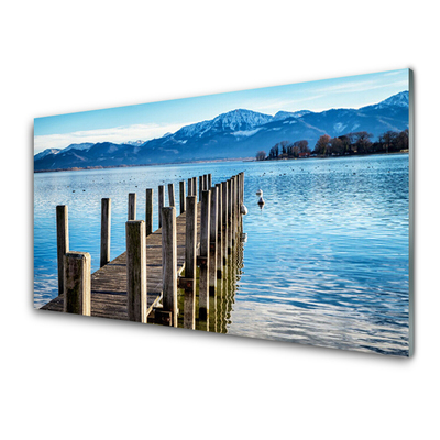 Acrylic Print Bridge sea mountains architecture brown blue grey