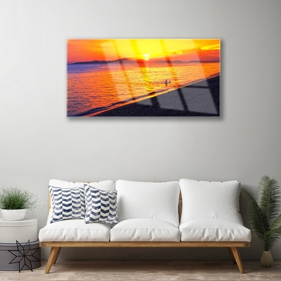 Acrylic Print Sea sun beach landscape yellow grey purple