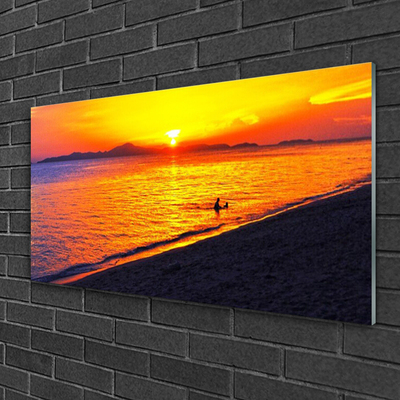 Acrylic Print Sea sun beach landscape yellow grey purple