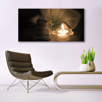 Acrylic Print Candle stones flower art grey white