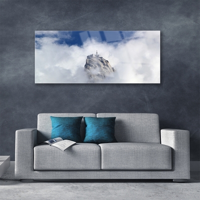 Acrylic Print Mountain clouds landscape white grey blue
